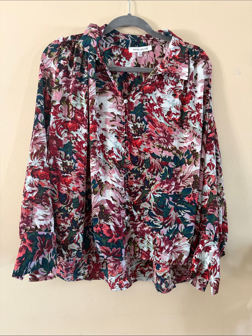 Rose & Olive Burgundy Floral Button-Front Blouse